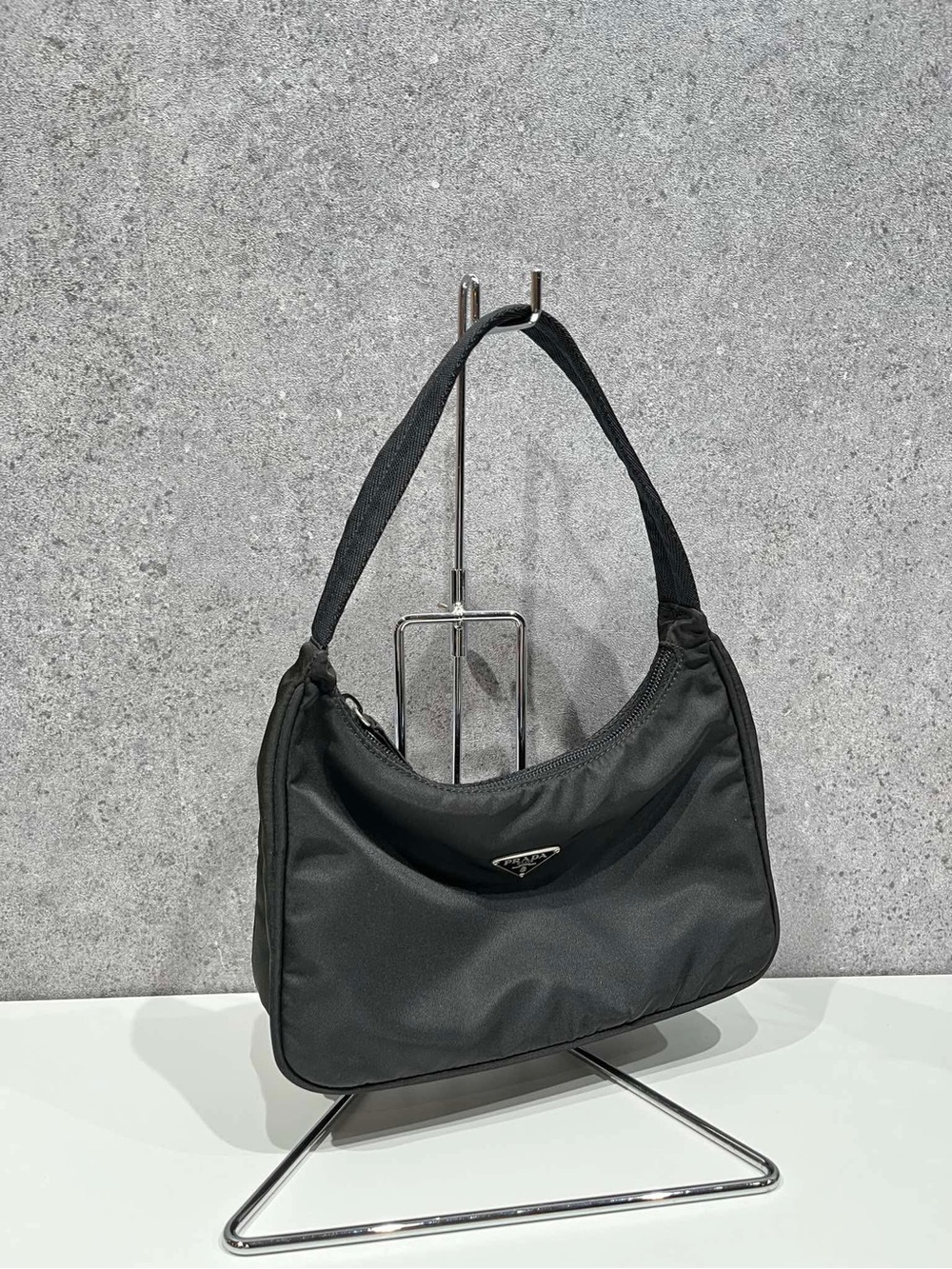 Prada Black Nylon Shoulder Bag with Silver Logo